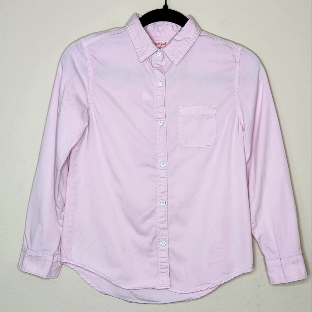 Cat & Jack Pink Long Sleeve 100% Cotton Button Down Shirt | Girls Size L 10/12